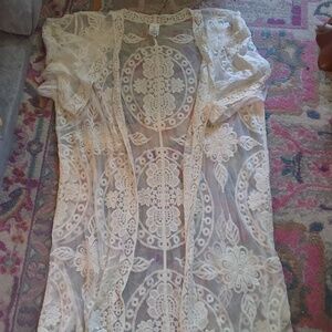 Long lace ivory swim cover up